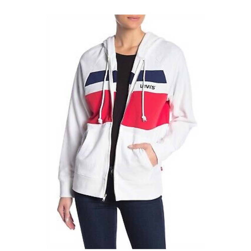 LEVI'S Womens Striped Zippered Hoodie White Size S
